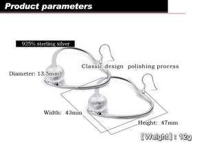 Big Heart Silver Earrings 100% 925 Sterling Silver Party Accessories