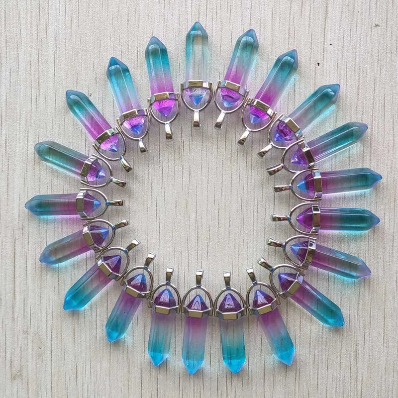 Glass Pillar Point Charm Pendants 24pcs/lot