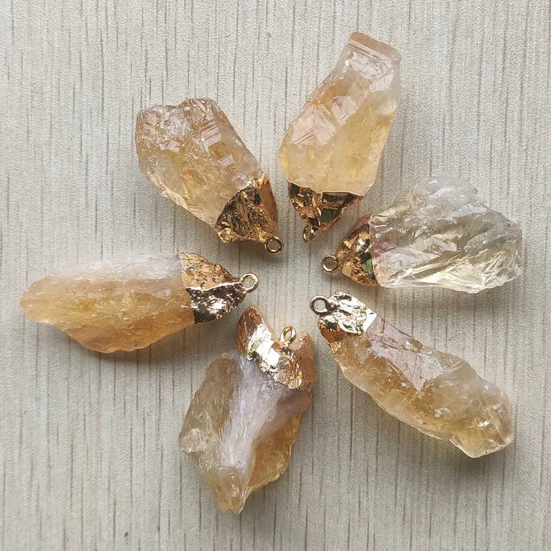 6pcs Natural Yellow Crystal Irregular Shape Pendants for Jewelry Making