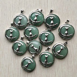 Green Aventurine Moon Cat Charms Pendant for Jewelry Making 12pcs/lot