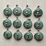 Green Aventurine Moon Cat Charms Pendant for Jewelry Making 12pcs/lot