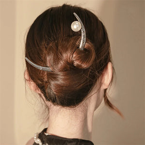 Pearl Moon Hairpin Retro Half Moon Pull Hairpin Female High Sense