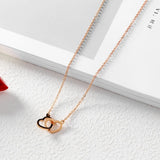 Double Heart Necklace Stainless Steel Rose Jewelry Gift