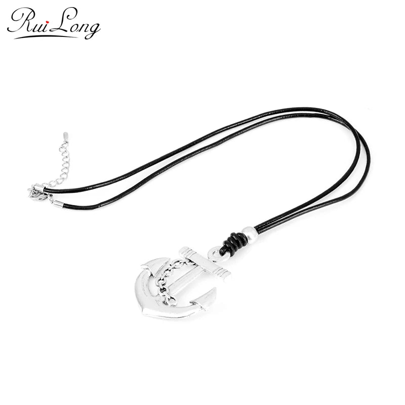 Vintage Anchor Pendant Leather Chain Necklace for Men and Women