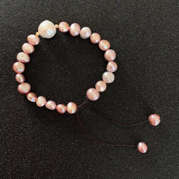 100% Real Baroque Pearl Charm Strand Purple Pink Freshwater Pearls Bracelet