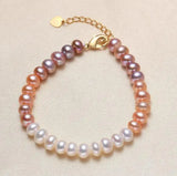 Pink Lavender Button Pearl Bracelet Real Freshwater Pearl Fine Jewelry