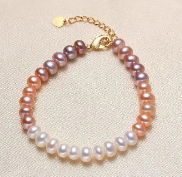 Pink Lavender Button Pearl Bracelet Real Freshwater Pearl Fine Jewelry