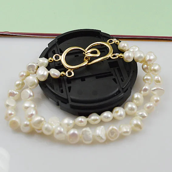 Freshwater Pearl Bracelet 2Row Chain Buckle Ladies Fine Jewelry