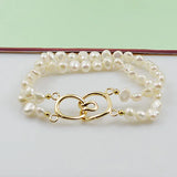 Freshwater Pearl Bracelet 2Row Chain Buckle Ladies Fine Jewelry