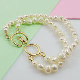 Freshwater Pearl Bracelet 2Row Chain Buckle Ladies Fine Jewelry