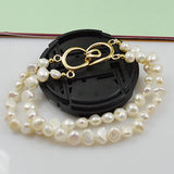 Freshwater Pearl Bracelet 2Row Chain Buckle Ladies Fine Jewelry
