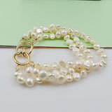 3Row Baroque Freshwater Pearl Bracelet Plated Chain Buckle