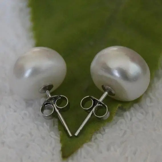 11mm Freshwater Pearl Stud Earrings S925 Silver Jewelry Classic Gift
