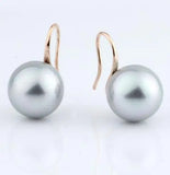 14MM Round Pearl Silver Drop Earrings for Women