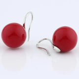 14MM Round Pearl Silver Drop Earrings for Women