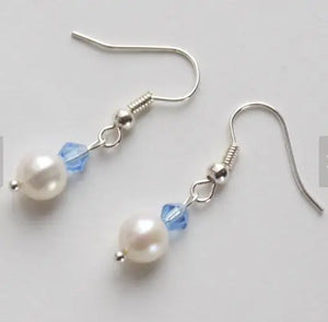 Crystal Bead Freshwater Pearl S925 Silver Dangle Earrings
