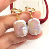 Square Freshwater Pearl Dangle Earrings - Lady Gift Fine Jewelry