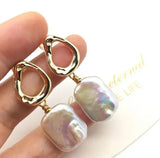 Square Freshwater Pearl Dangle Earrings - Lady Gift Fine Jewelry