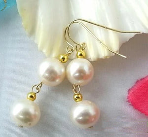 Double Round Freshwater Pearl Dangle Earrings