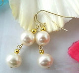 Double Round Freshwater Pearl Dangle Earrings