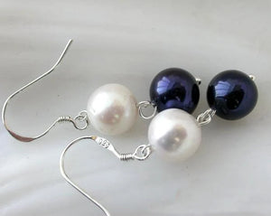10mm Round Freshwater Pearl Silver Dangle Earrings
