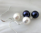 10mm Round Freshwater Pearl Silver Dangle Earrings