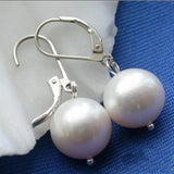 Pearl Silver Dangle Earrings 12mm Round Freshwater Pearl Fine Jewelry Wedding