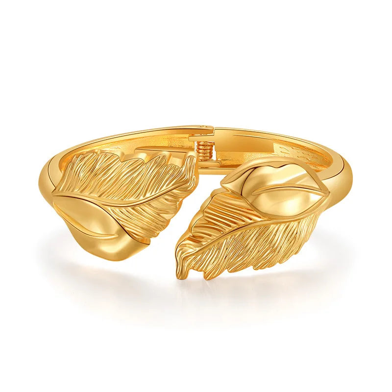 Feather Jewelry Arm Bracelet Bangle Boho Metal Charm Leaf Shaped Bangle
