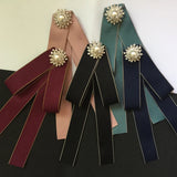 Female Corsage Rhinestone Pearl Bow Brooches for Women Girls