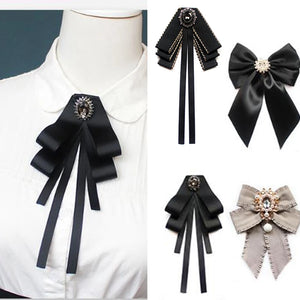 Pearl Crystal Pendant Bow Tie Brooch