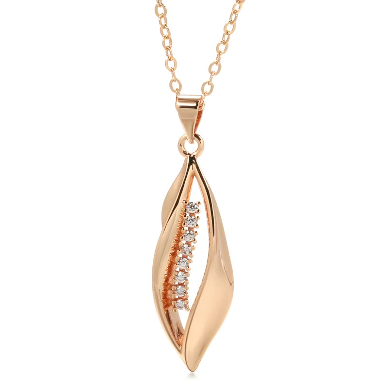 585 Rose Long Pendant Necklace Natural Zircon Wedding Jewelry