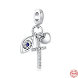 925 Silver Eye Bead Pendant for Bracelet Charm Ethnic Retro Women's Jewelry