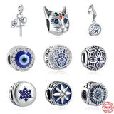 925 Silver Eye Bead Pendant for Bracelet Charm Ethnic Retro Women's Jewelry