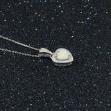 925 Silver Opal Heart Pendant Necklace for Women