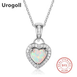 925 Silver Opal Heart Pendant Necklace for Women