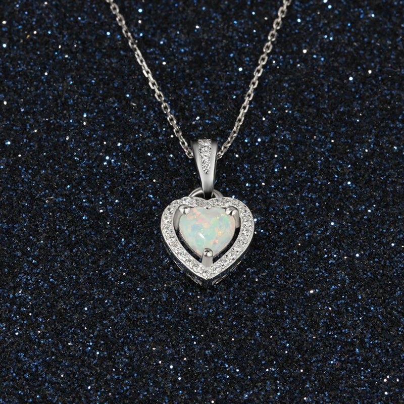 925 Silver Opal Heart Pendant Necklace for Women