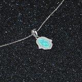 925 Silver Opal Geometric Pendant Necklaces For Women Gift