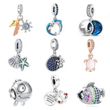 Ocean Series Charm Bead Bracelet 925 Silver Women Pendant Mermaid Sea Turtle