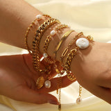 Pearl Cuban Chain Bracelet for Women Shell Stainless Steel Gift