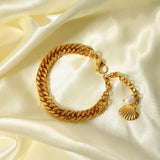 Pearl Cuban Chain Bracelet for Women Shell Stainless Steel Gift