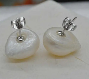 Rare 12-13mm Freshwater Pearl Sterling Silver Stud Earrings
