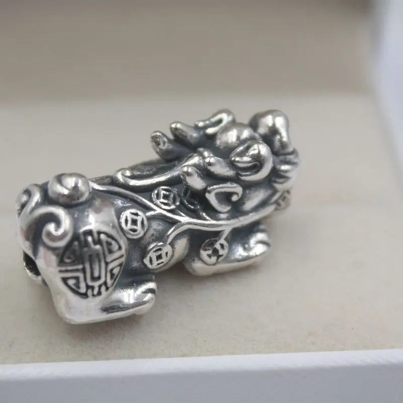 Sterling Silver S925 Coin Pixiu Figure Pendant 32x16mm