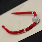 Real S990 Silver Rose Flower Red Cord Bracelet 6.3inch