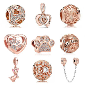 Dog Paw Charm Silver Safety Chain Bracelet Bead 925 Jewelry Gift