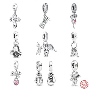 925 Silver Bead Fit Bracelet, Kitchen Pendant Dumbbell Charms Women Jewelry
