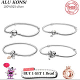 925 Sterling Silver Snake Chain Charms Bangle for Women DIY Jewelry