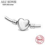 925 Sterling Silver Heart Snake Chain Charms Bangle for Women