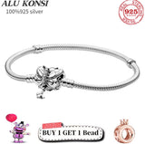 925 Sterling Silver Snake Chain Charms Bangle for Women DIY Jewelry