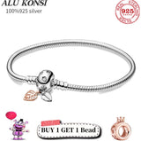 925 Sterling Silver Snake Chain Charms Bangle for Women DIY Jewelry