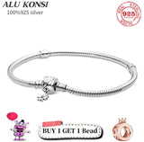 925 Sterling Silver Snake Chain Charms Bangle for Women DIY Jewelry
